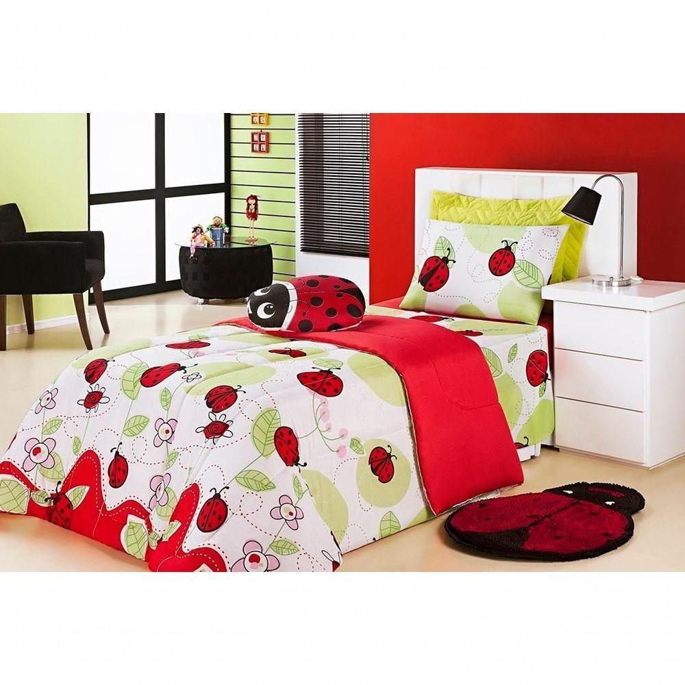 Edredom Estampado Infantil Kids Solteiro 01 Peça - Joaninha - 1