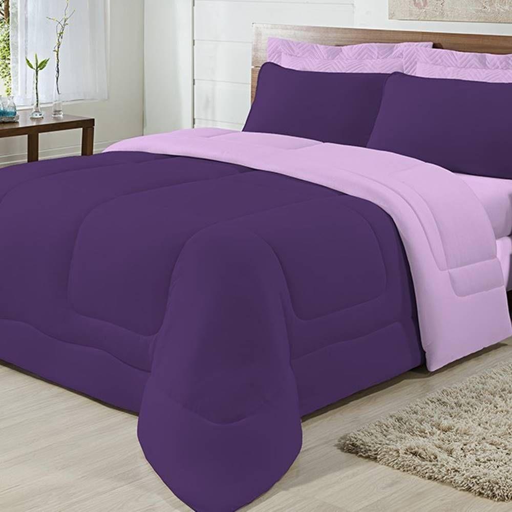 Edredom Dupla Face 100% Algodão Malha King Gran Moratta 01 Peça - Roxo- Lilas - 1