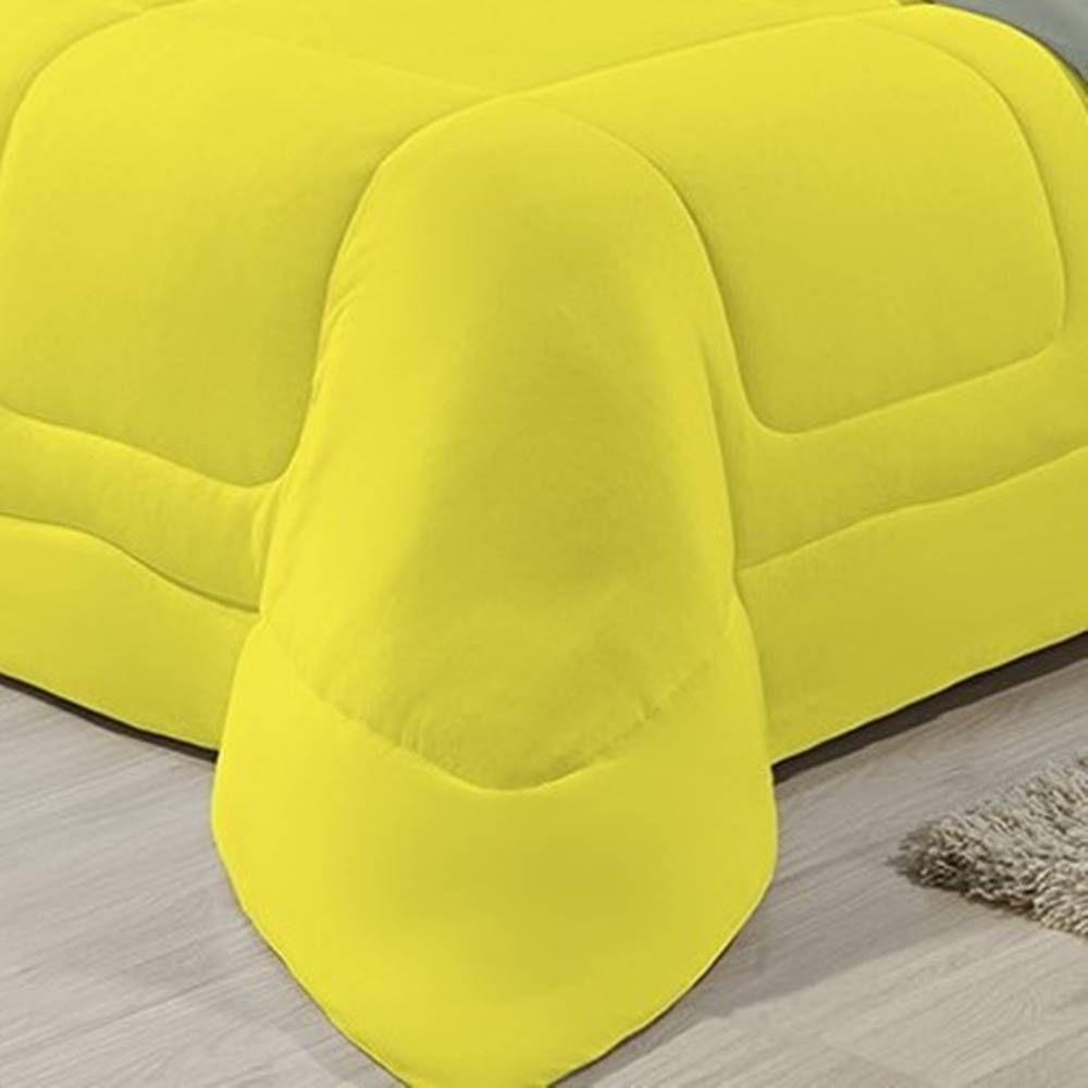 Edredom Dupla Face 100% Algodão Malha Solteiro Gran Moratta 01 Peça - Cinza- Amarelo - 6