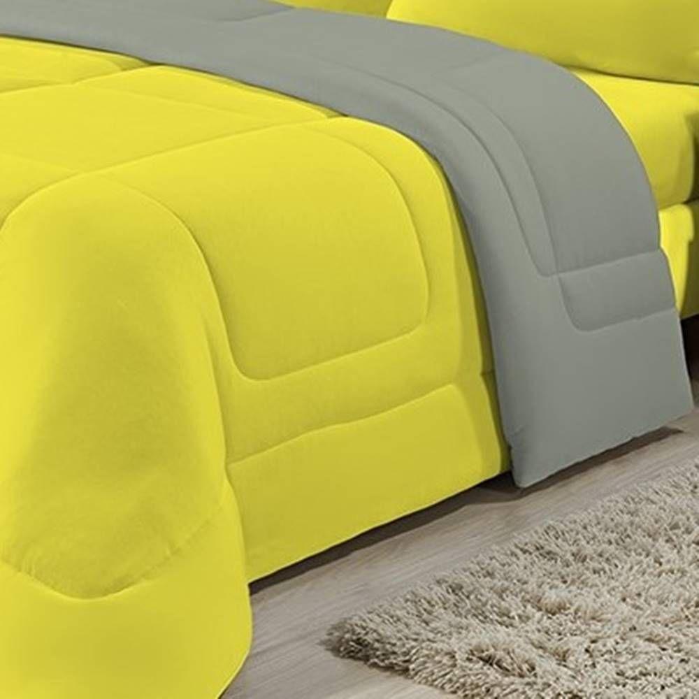 Edredom Dupla Face 100% Algodão Malha Solteiro Gran Moratta 01 Peça - Cinza- Amarelo - 9