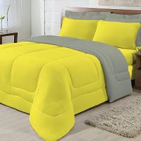 Edredom Dupla Face 100% Algodão Malha Solteiro Gran Moratta 01 Peça - Cinza- Amarelo - 5