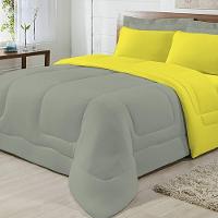 Edredom Dupla Face 100% Algodão Malha King Gran Moratta 01 Peça - Cinza- Amarelo - 1