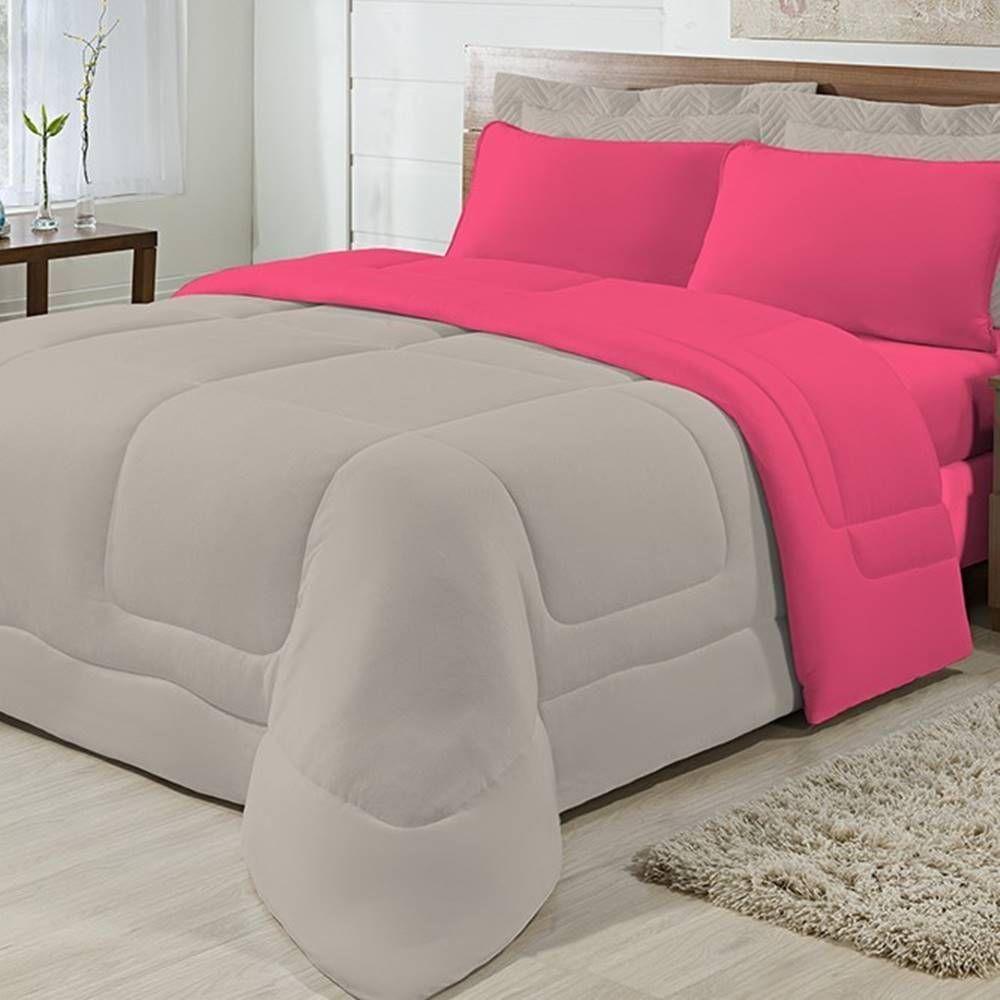 Edredom Dupla Face 100% Algodão Malha Queen Gran Moratta 01 Peça - Caqui- Pink - 7