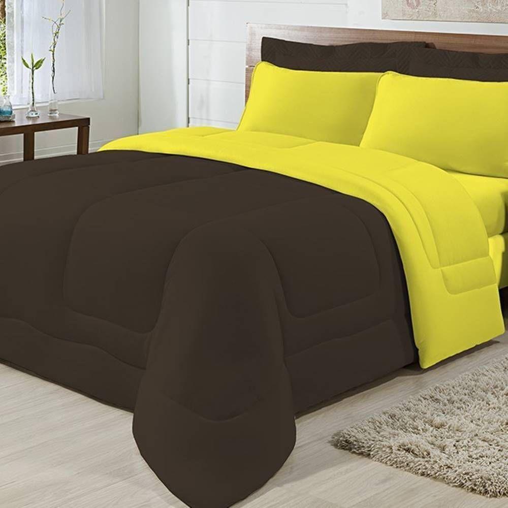 Edredom Dupla Face 100% Algodão Malha King Gran Moratta 01 Peça - Marrom- Amarelo - 4