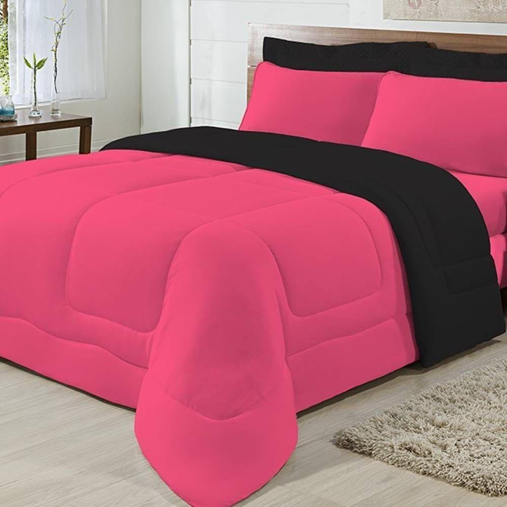 Edredom Dupla Face 100% Algodão Malha King Gran Moratta 01 Peça - Pink- Preto - 6