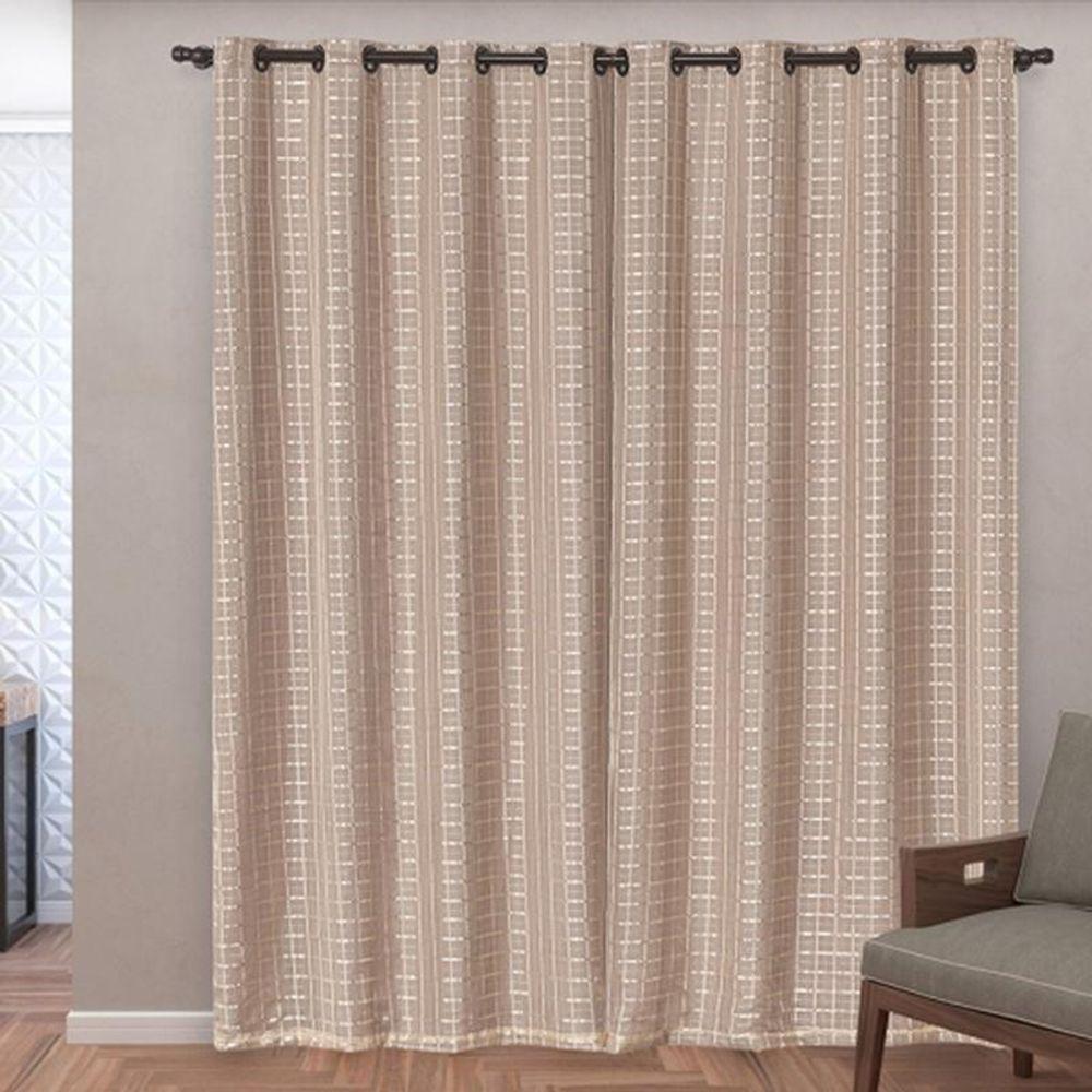 Cortina Blackout Pvc Com Tecido Voil Xadrez 2,80 M X 2,30 M - Avelã - 2