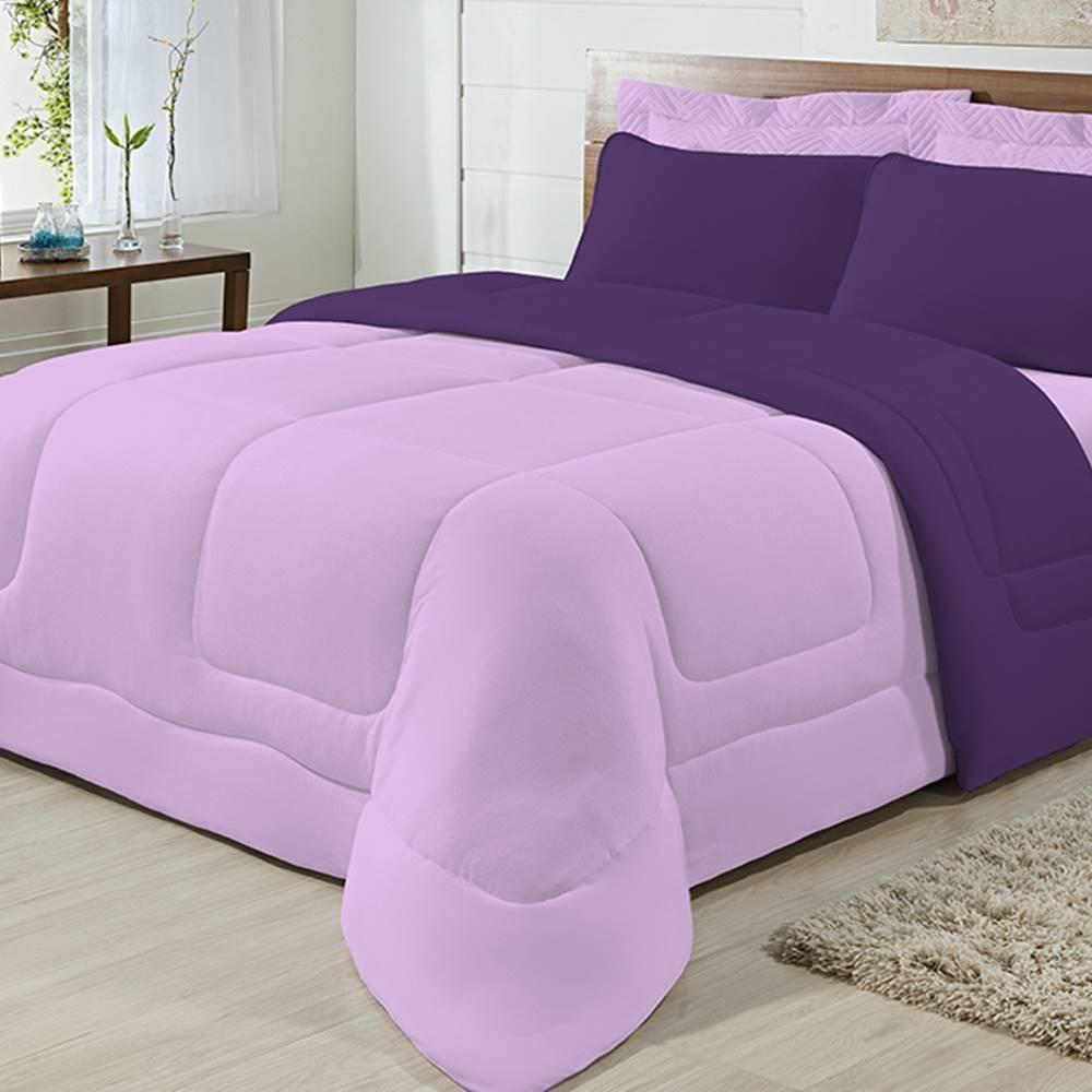 Edredom Dupla Face 100% Algodão Malha Casal Gran Moratta 01 Peça - Roxo- Lilas - 8