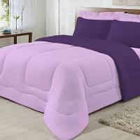 Edredom Dupla Face 100% Algodão Malha Casal Gran Moratta 01 Peça - Roxo- Lilas - 1