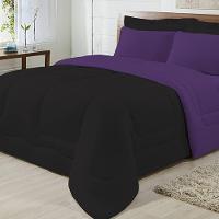 Edredom Dupla Face 100% Algodão Malha Casal Gran Moratta 01 Peça - Preto- Roxo - 8