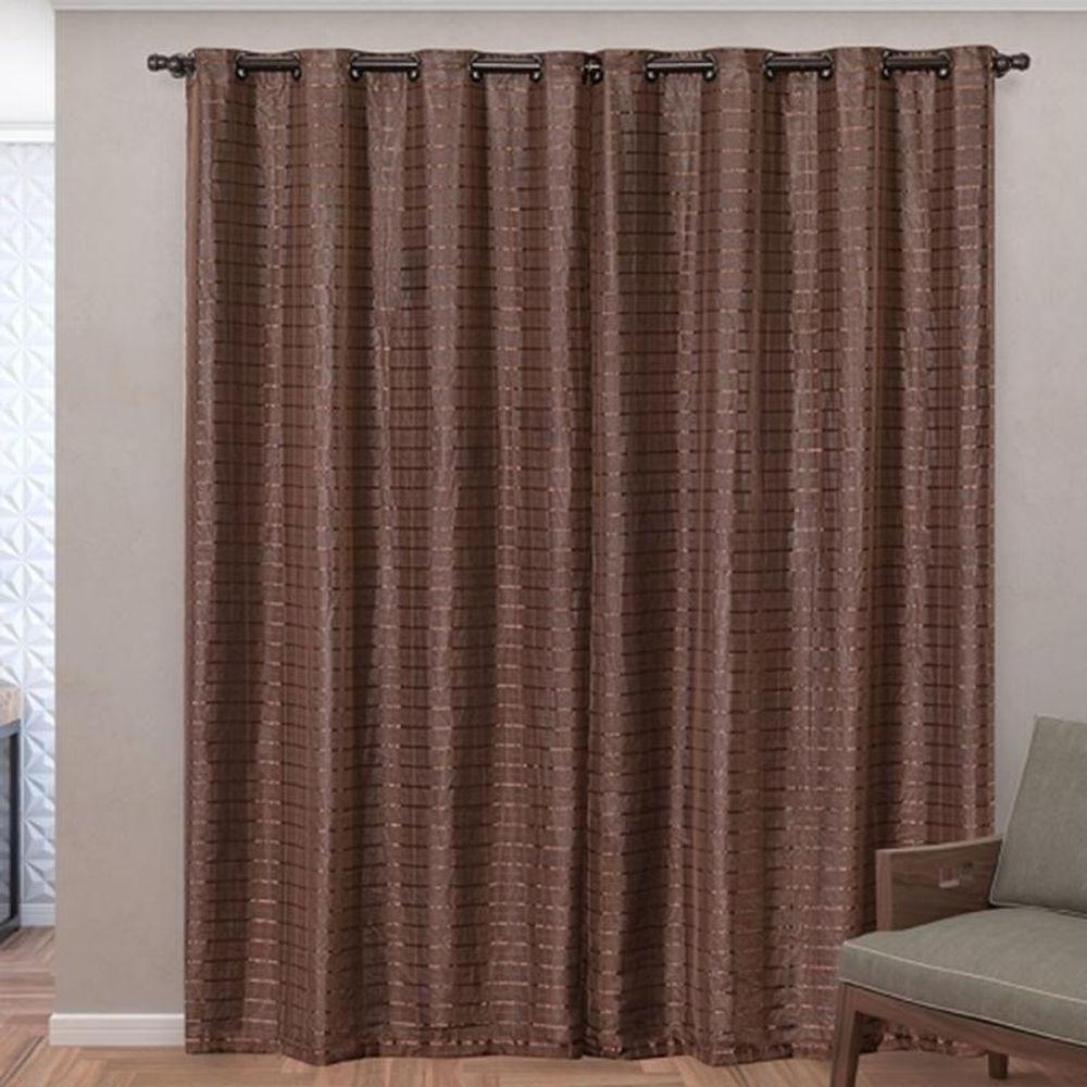 Cortina Blackout Pvc Com Tecido Voil Xadrez 2,80 M X 2,30 M - Marrom - 3