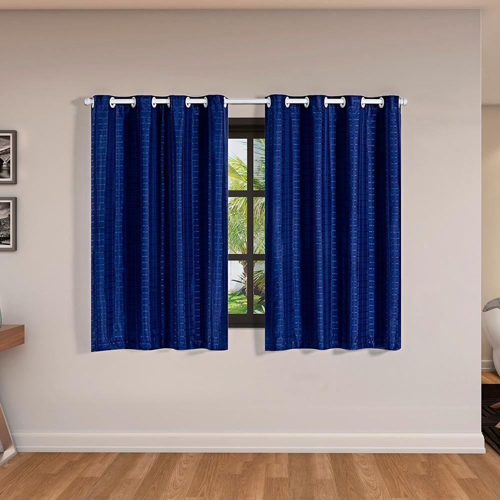 Cortina Blackout Pvc Com Tecido Voil Xadrez 2,80 M X 1,60 M - Marinho - 1