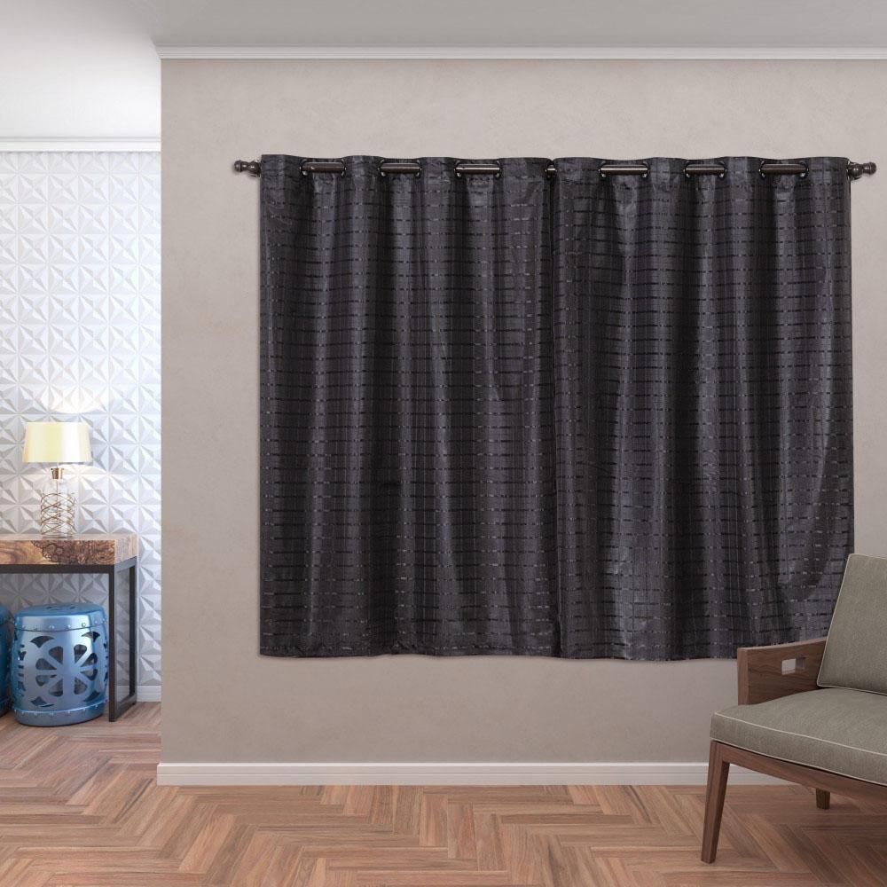 Cortina Blackout Pvc Com Tecido Voil Xadrez 2,80 M X 1,60 M - Preto - 1