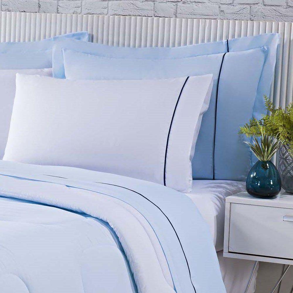 Kit Edredom 100% Algodão Percal 150 Fios Dupla Face King Gran Moratta 3 Peças - Azul-branco - 4