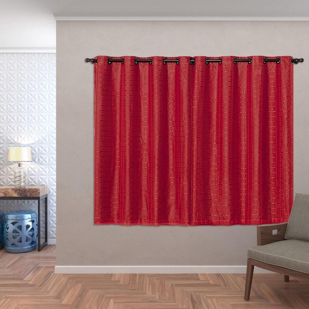 Cortina Blackout Pvc Com Tecido Voil Xadrez 2,80 M X 1,60 M - Vermelho - 1
