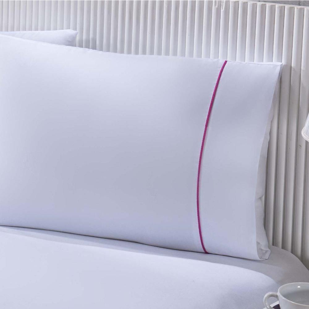 Jogo De Cama Lençol 100% Algodão Percal 150 Fios King Gran Moratta 3 Peças - Branco E Rosa - 2