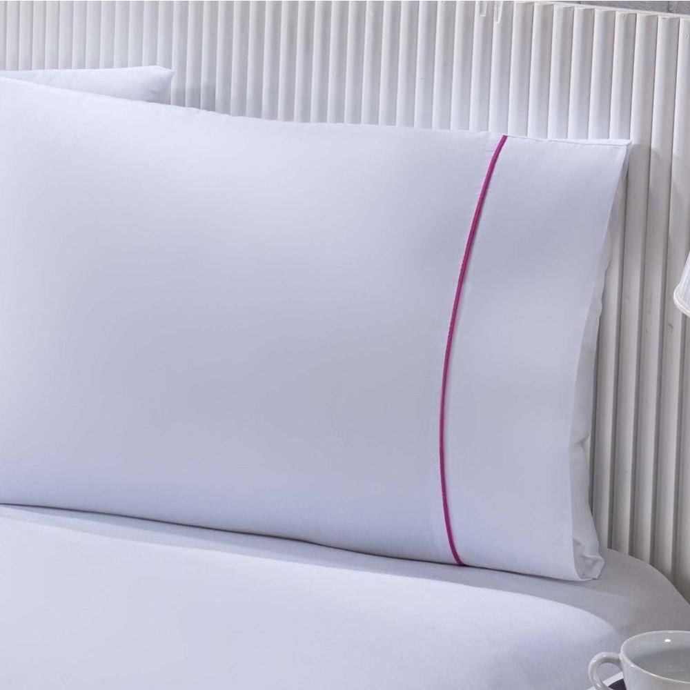 Jogo De Cama Lençol 100% Algodão Percal 150 Fios King Gran Moratta 3 Peças - Branco E Rosa - 3