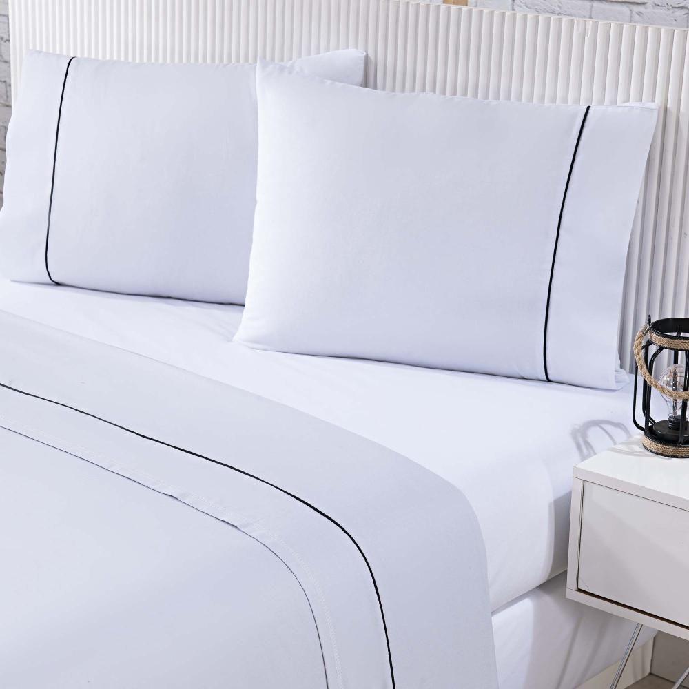 Jogo De Cama Lençol 100% Algodão Percal 150 Fios Casal Gran Moratta 4 Peças - Branco E Cinza - 1