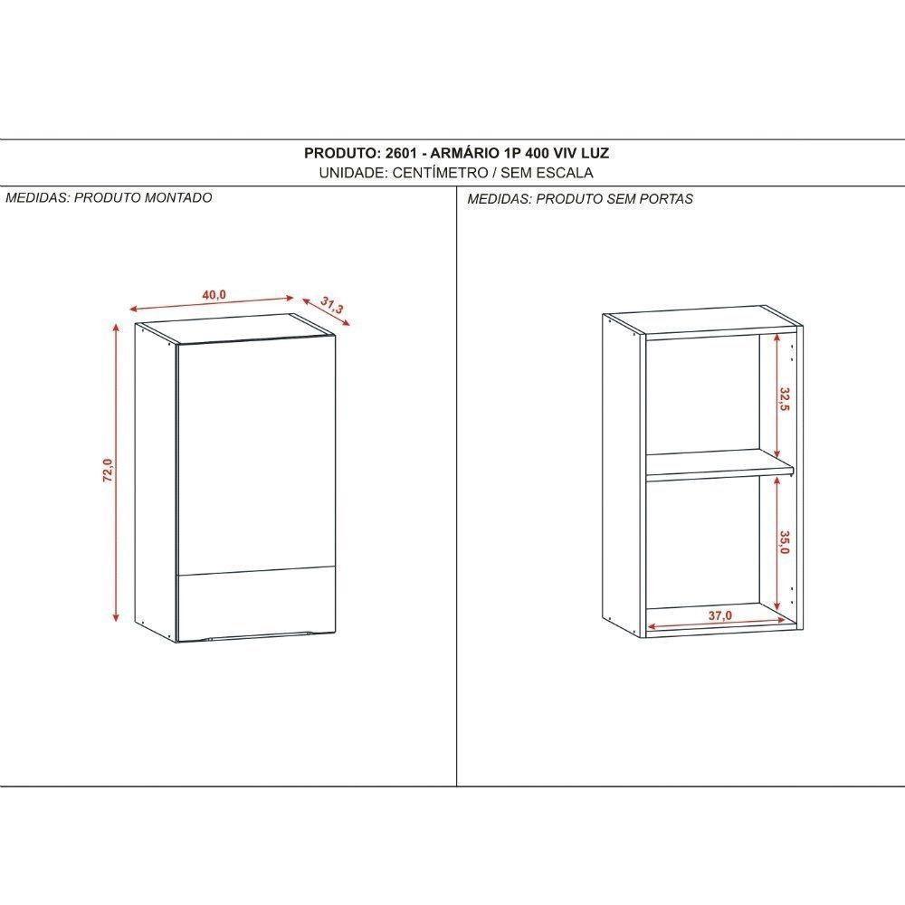 Armário Kits Paraná Concep Luz 1 Porta 40cm Fresno/oxi - 2