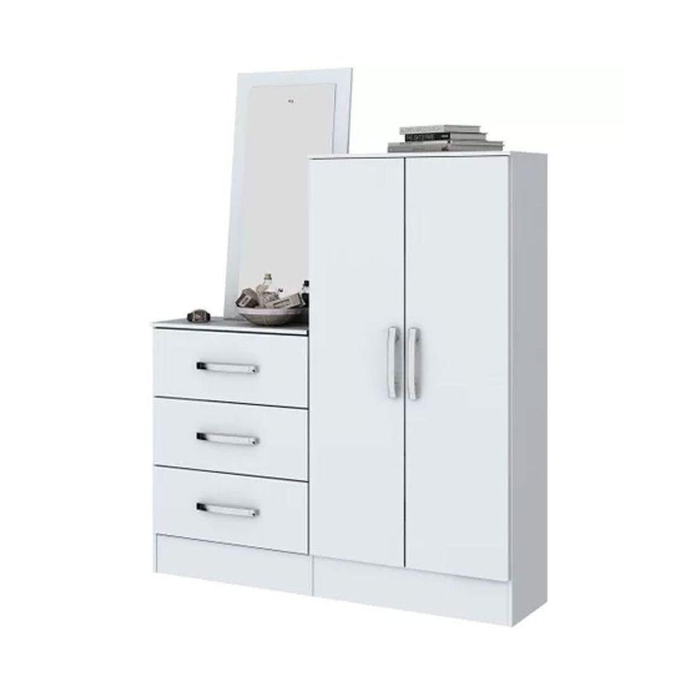 Cômoda 2 Portas 3 Gavetas Com Espelho Henn Branco - 1