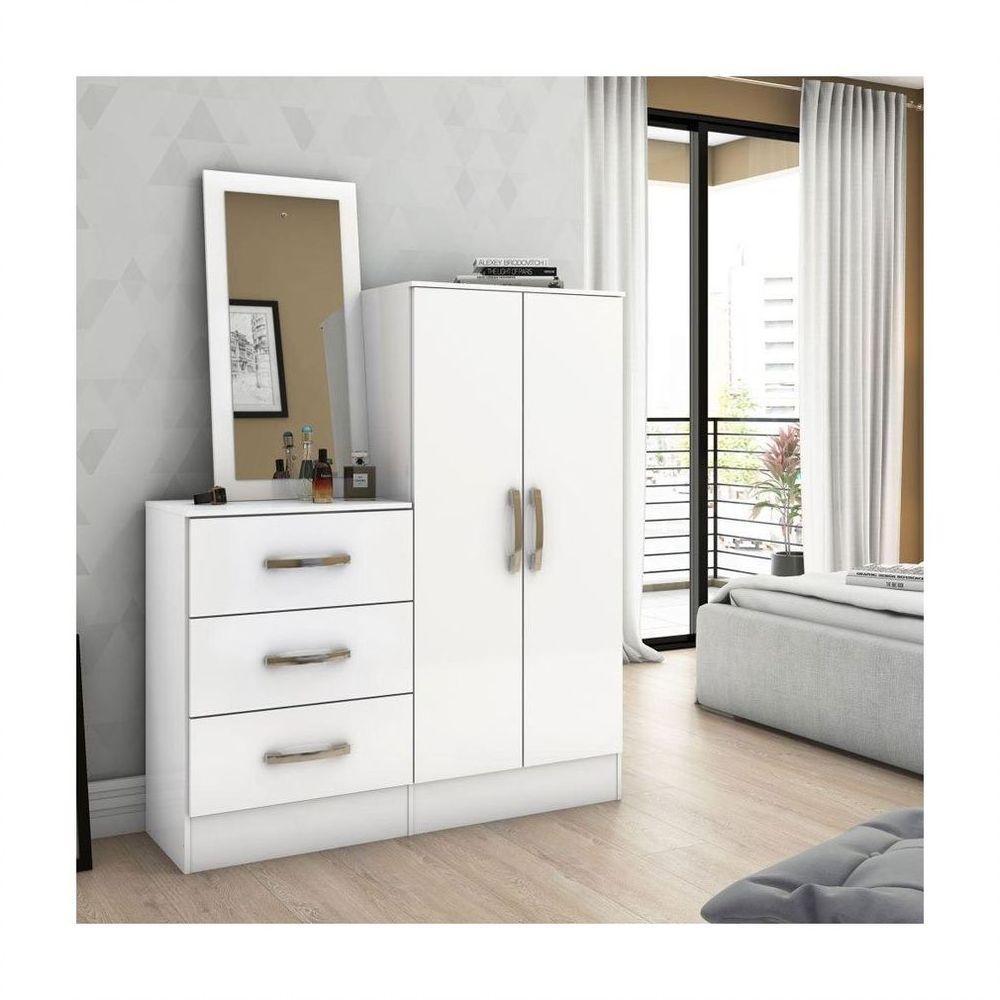 Cômoda 2 Portas 3 Gavetas Com Espelho Henn Branco - 2