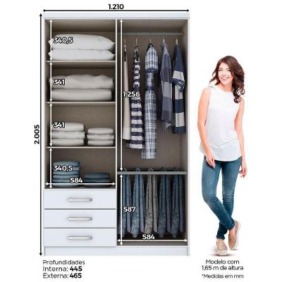 Guarda Roupa Solteiro Caju 4 Portas 3 Gavetas Branco MDP