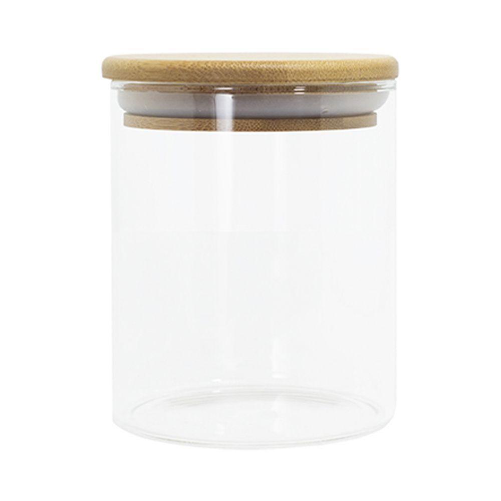 Pote De Vidro Com Tampa De Bambu Oikos 400ml Hermético Redondo - 1