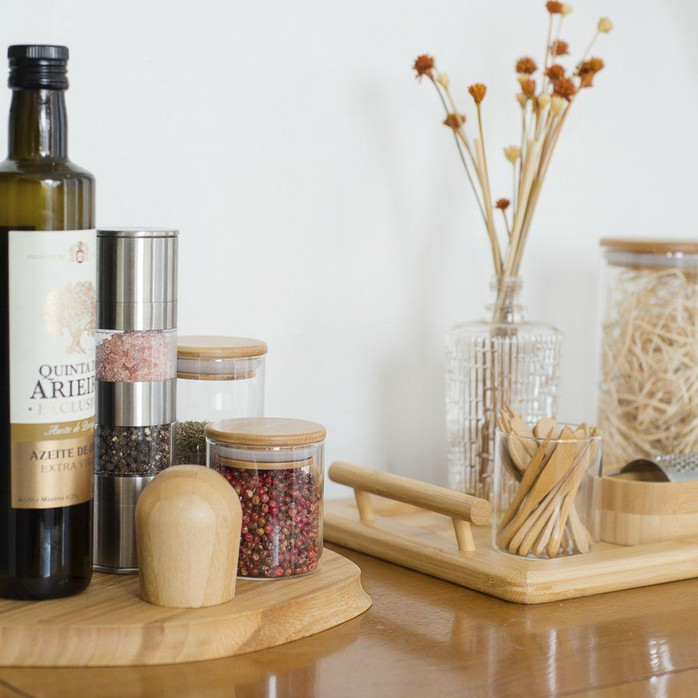 Pote De Vidro Com Tampa De Bambu Oikos 400ml Hermético Redondo - 3