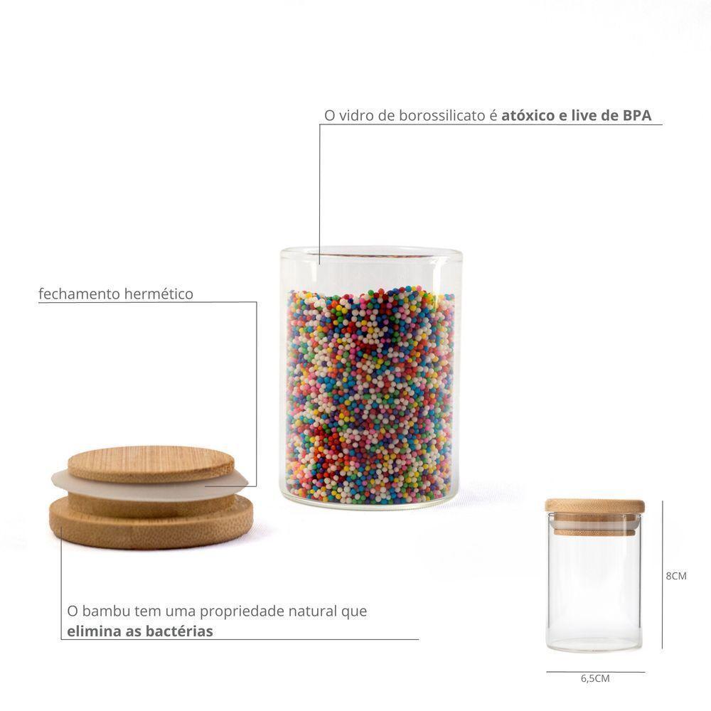 Pote De Vidro Com Tampa De Bambu Oikos 300ml Hermético Redondo - 3