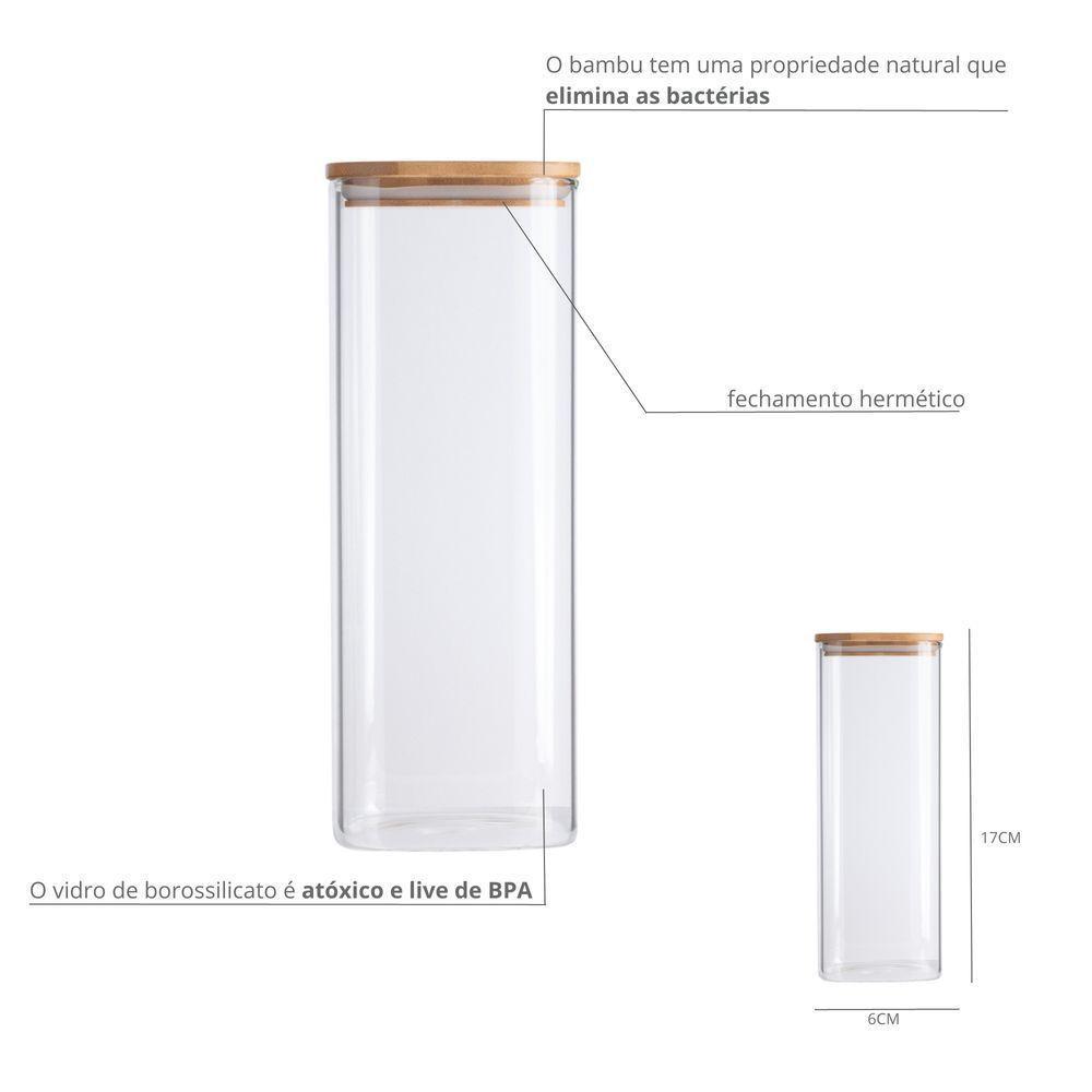 Pote De Vidro Com Tampa De Bambu Oikos 400ml Hermético Quadrado - 2