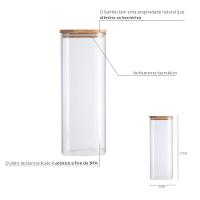 Pote De Vidro Com Tampa De Bambu Oikos 400ml Hermético Quadrado - 3
