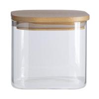 Pote De Vidro Com Tampa De Bambu Oikos 600ml Hermético Quadrado - 1