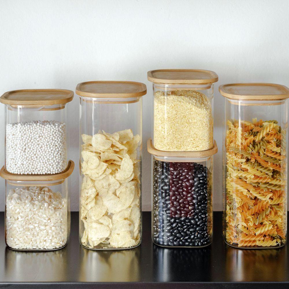 Pote De Vidro Com Tampa De Bambu Oikos 1,4l Hermético Quadrado Empilhável - 2