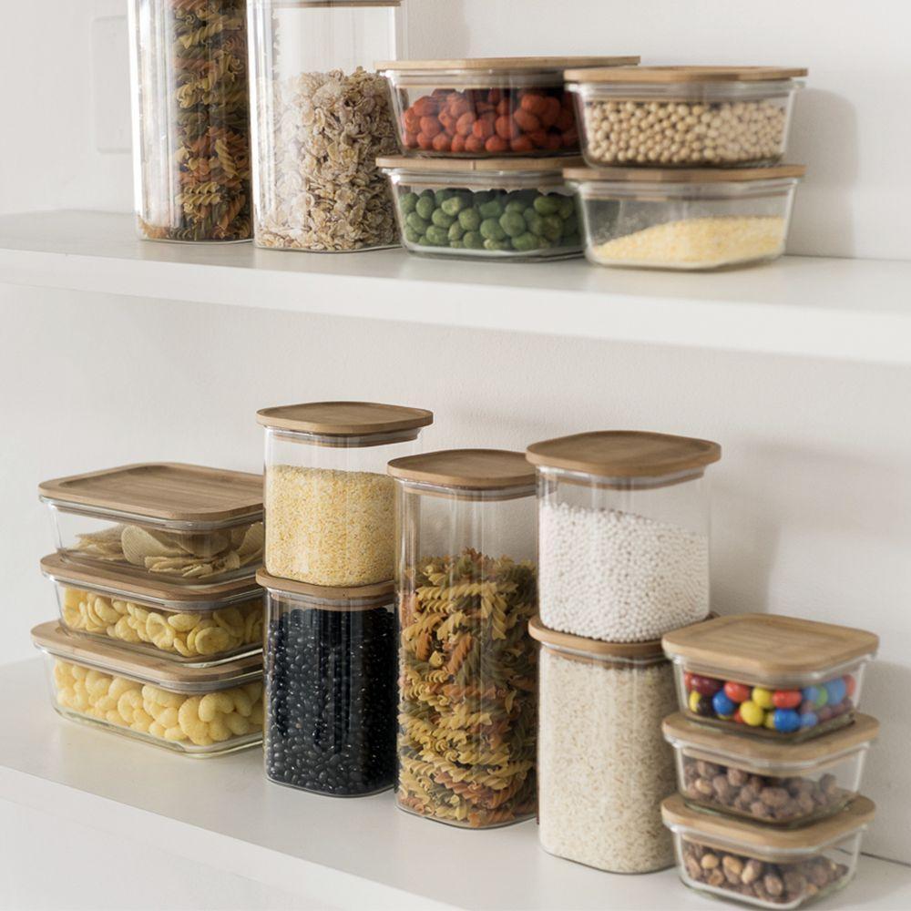 Pote De Vidro Com Tampa De Bambu Oikos 1,4l Hermético Quadrado Empilhável - 3