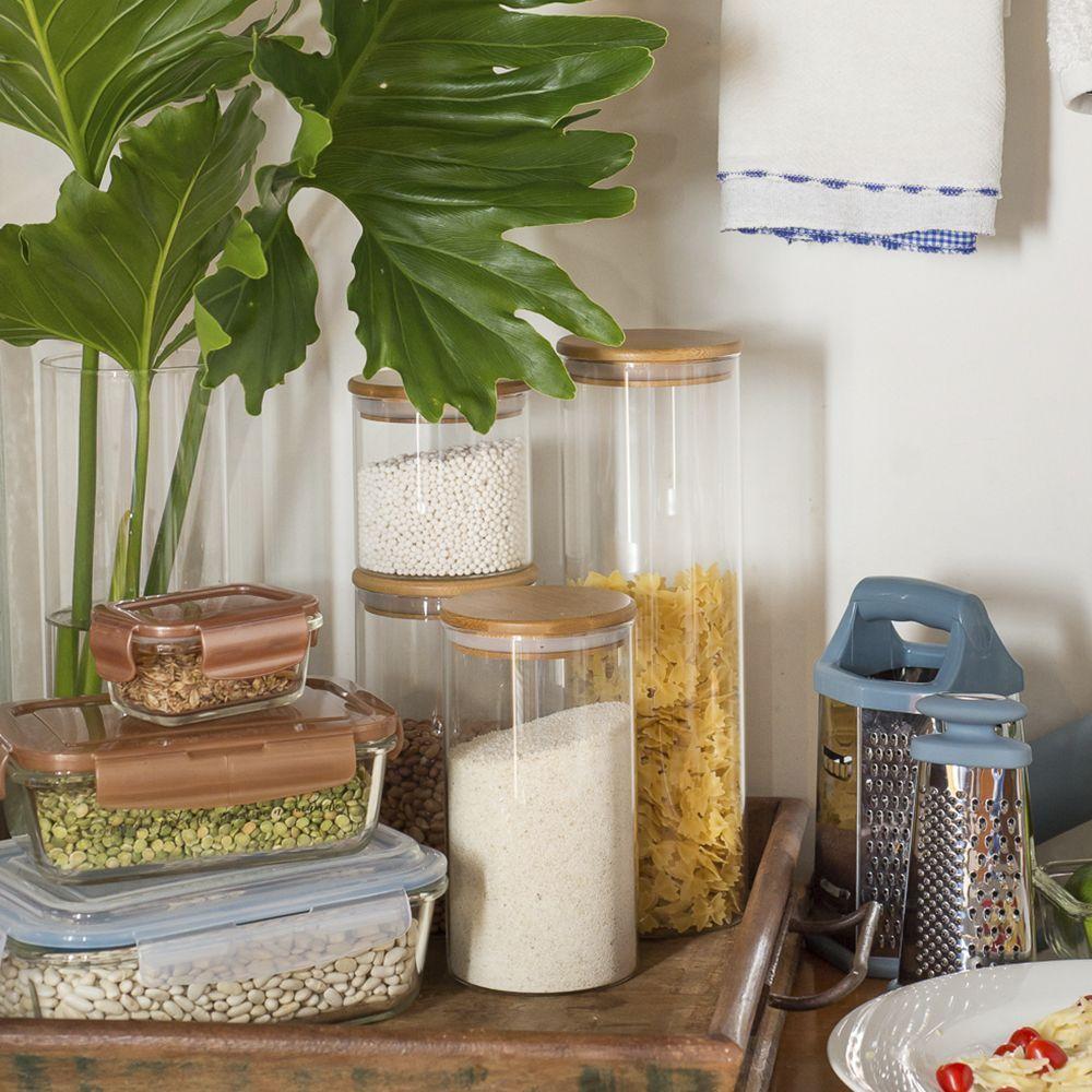 Pote De Vidro Com Tampa De Bambu Oikos 1,1l Hermético Redondo - 4