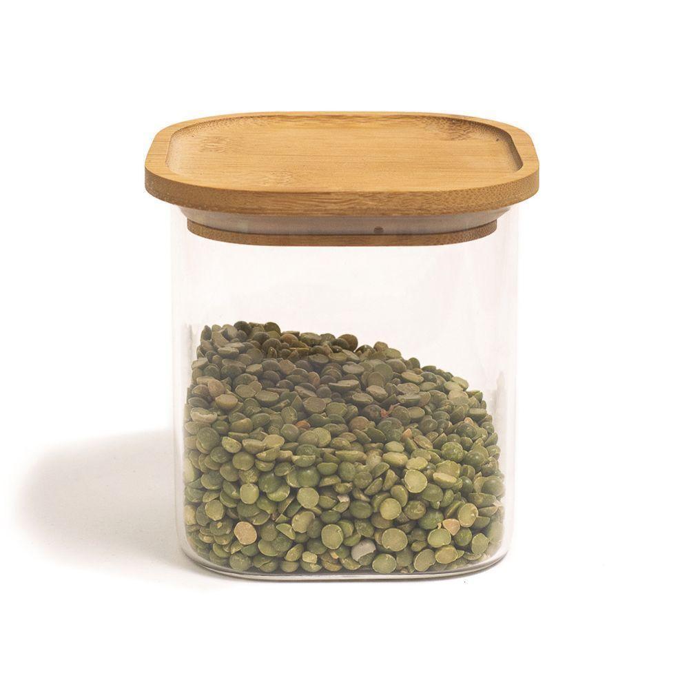 Pote De Vidro Com Tampa De Bambu Oikos 800ml Hermético Quadrado Empilhável - 1