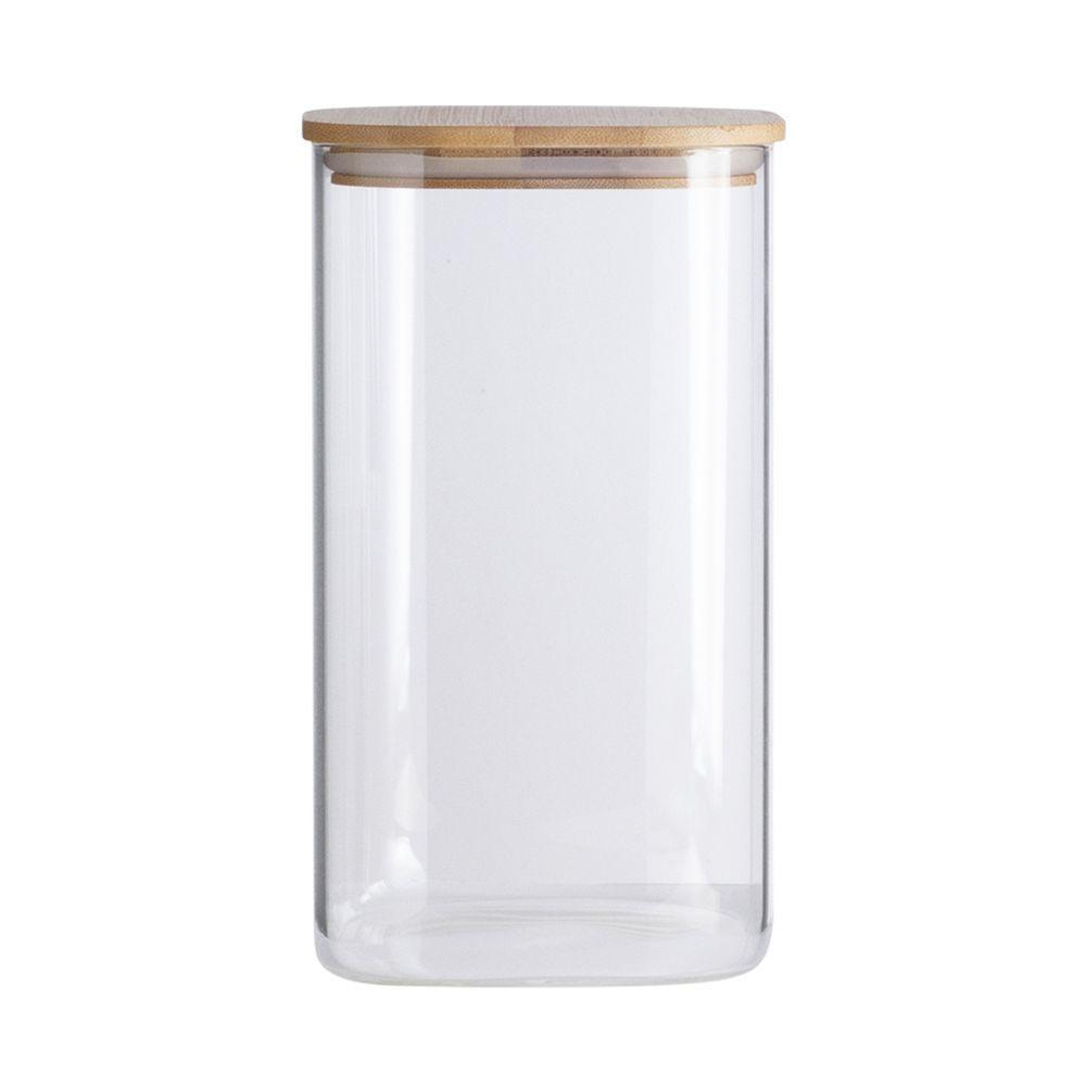 Pote De Vidro Com Tampa De Bambu Oikos 1,4l Hermético Quadrado - 1