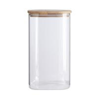 Pote De Vidro Com Tampa De Bambu Oikos 1,4l Hermético Quadrado - 1