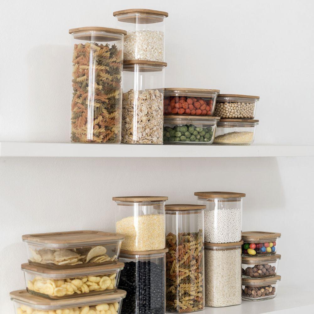 Pote De Vidro Com Tampa De Bambu Oikos 1,9l Hermético Quadrado Empilhável - 2