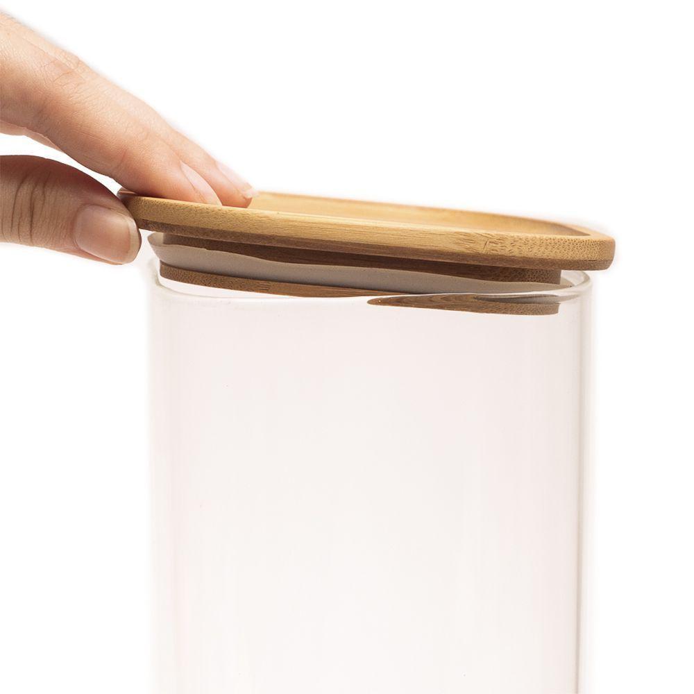 Pote De Vidro Com Tampa De Bambu Oikos 1,9l Hermético Quadrado Empilhável - 4