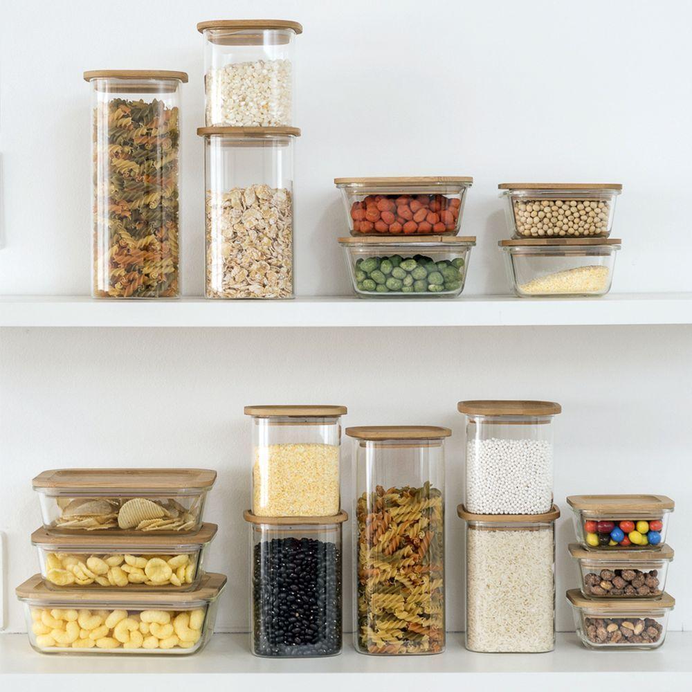 Pote De Vidro Com Tampa De Bambu Oikos 1,9l Hermético Quadrado Empilhável - 5
