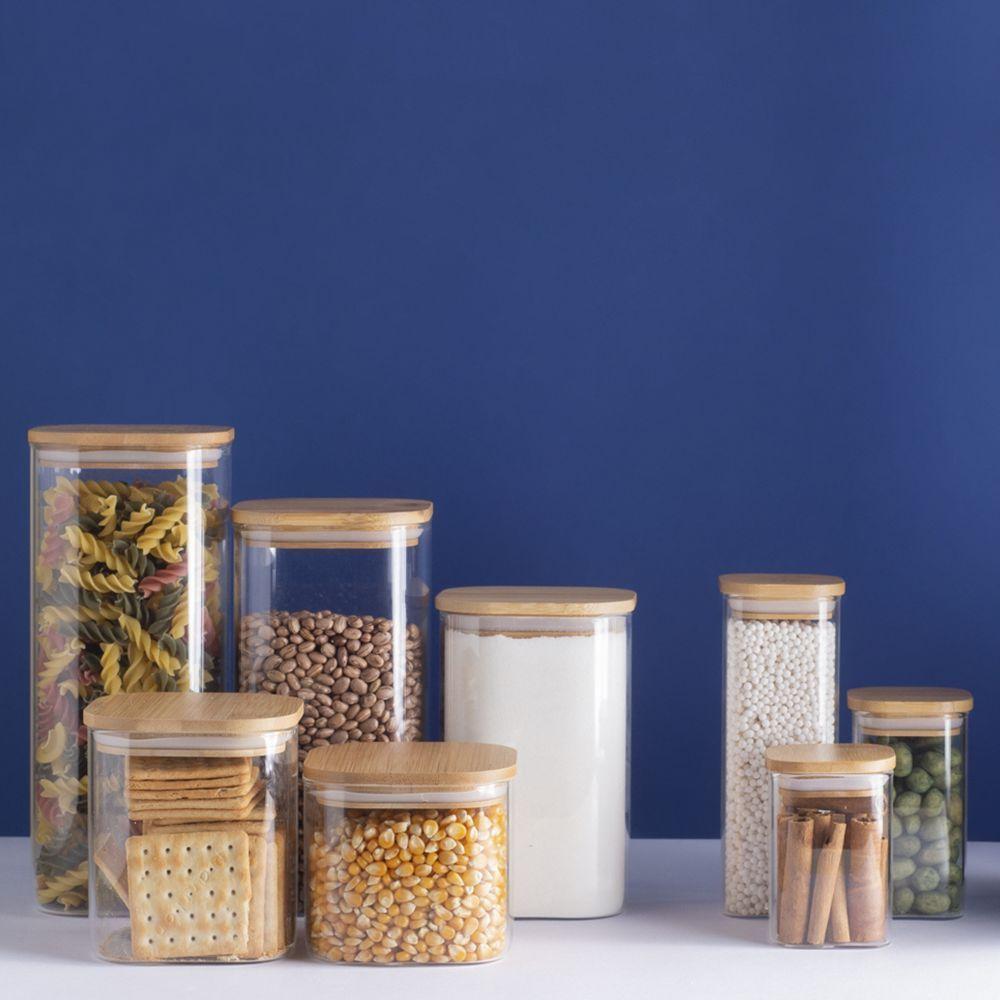 Pote De Vidro Com Tampa De Bambu Oikos 1,9l Hermético Quadrado - 3