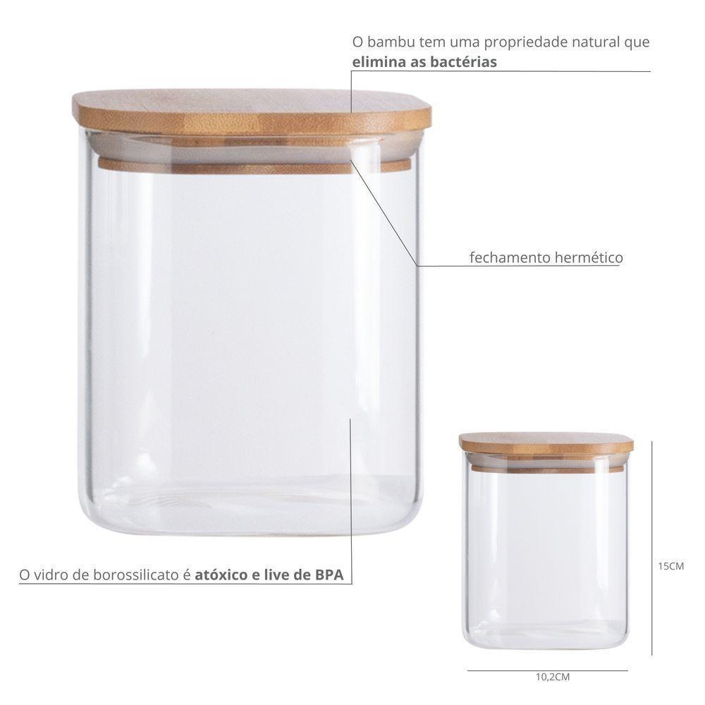 Pote De Vidro Com Tampa De Bambu Oikos 1,1l Hermético Quadrado - 2