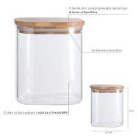Pote De Vidro Com Tampa De Bambu Oikos 1,1l Hermético Quadrado - 3