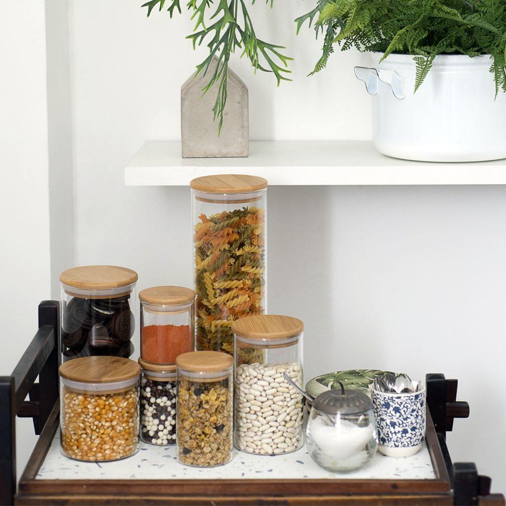 Pote De Vidro Com Tampa De Bambu Oikos 1,6l Hermético Redondo - 4