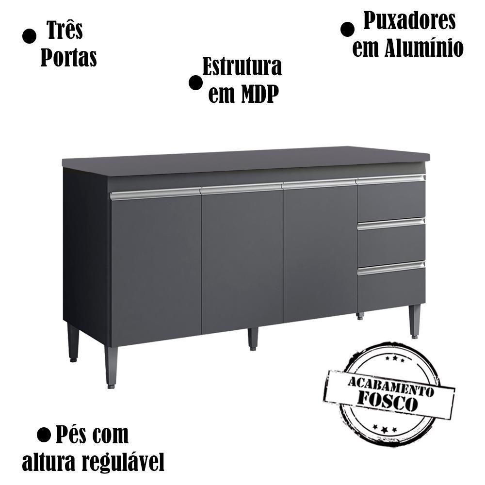 Balcao Com Tampo 150 Cm 3 Portas Andreia Cinza Reajl Cinza - 4