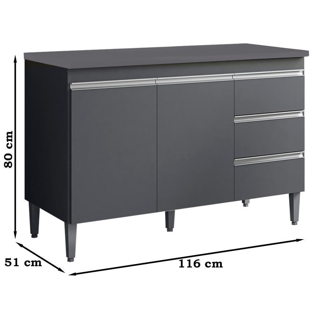 Balcao Com Tampo 120 Cm 2 Portas Andreia Cinza Reajl Cinza - 2