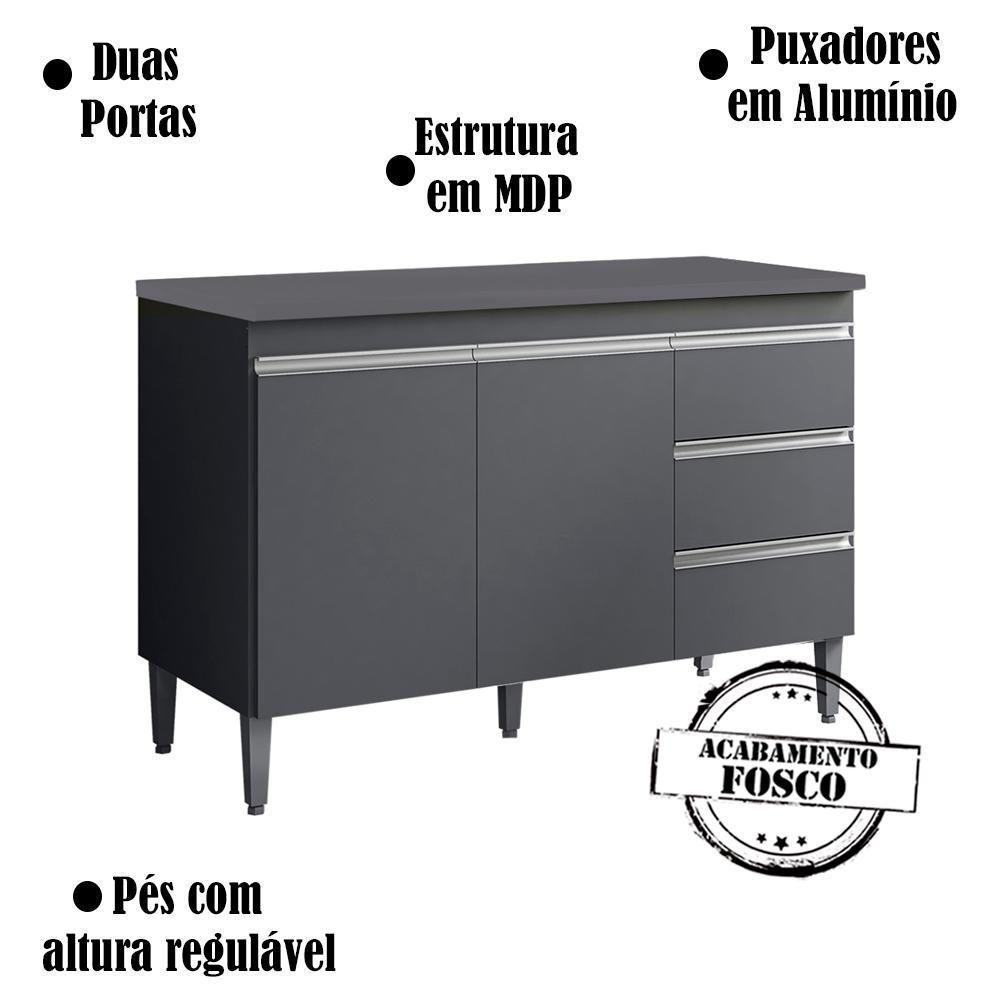 Balcao Com Tampo 120 Cm 2 Portas Andreia Cinza Reajl Cinza - 6