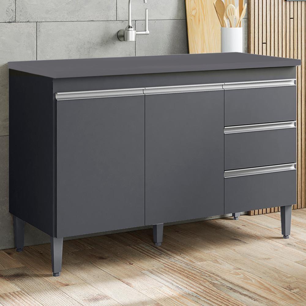 Balcao Com Tampo 120 Cm 2 Portas Andreia Cinza Reajl Cinza - 7