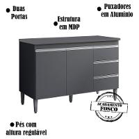 Balcao Com Tampo 120 Cm 2 Portas Andreia Cinza Reajl Cinza - 6