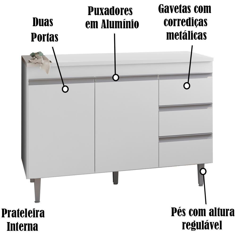 Balcao Com Tampo 120 Cm 2 Portas Andreia Branco Reajl Branco - 6